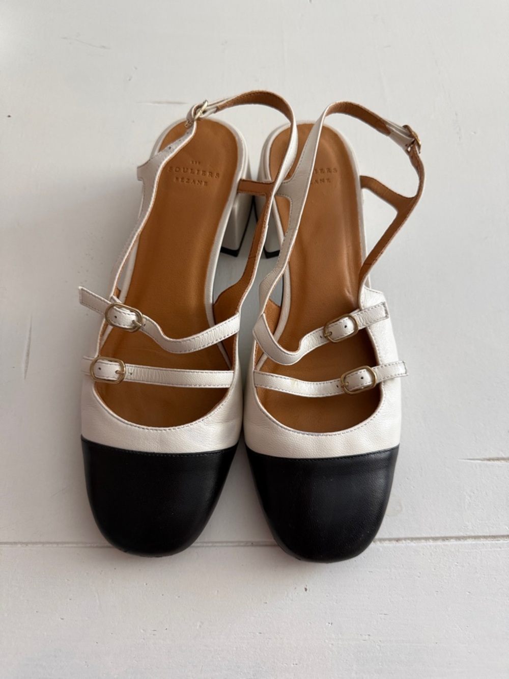 Sézane Paula Babies 2” - Ecru & Black Leather (9) - Picture 6 of 9